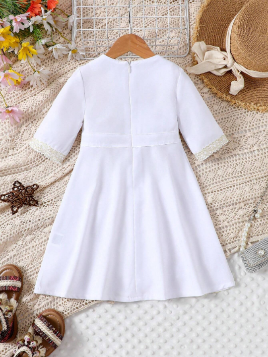 Baby Girl Embroidered Lace Long V-Neck Dress