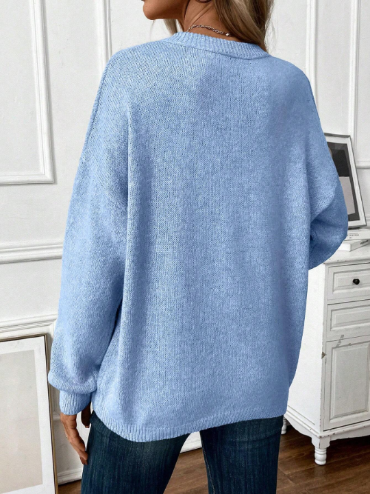 Frenchy Casual Women's Drop Shoulder Round Neck Long Sleeve Sweater