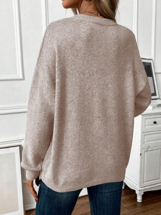 Frenchy Women's Casual Round Neck Drop Shoulder Long Sleeve Sweater