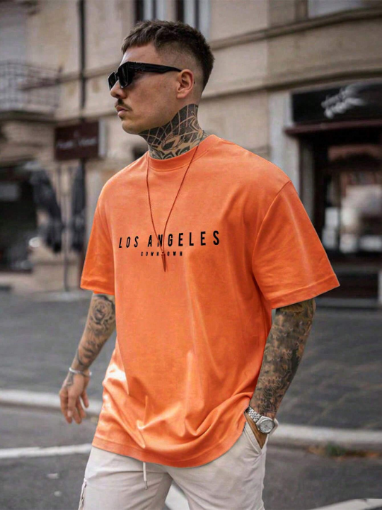 Men's Casual Summer New Arrival Drop Shoulder Letter Printed Short Sleeve T-Shirt