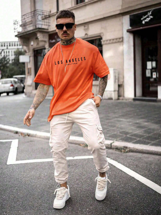 Men's Casual Summer New Arrival Drop Shoulder Letter Printed Short Sleeve T-Shirt