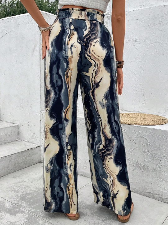 LUNE Loose Fit Marble Printed Casual Straight Leg Pants