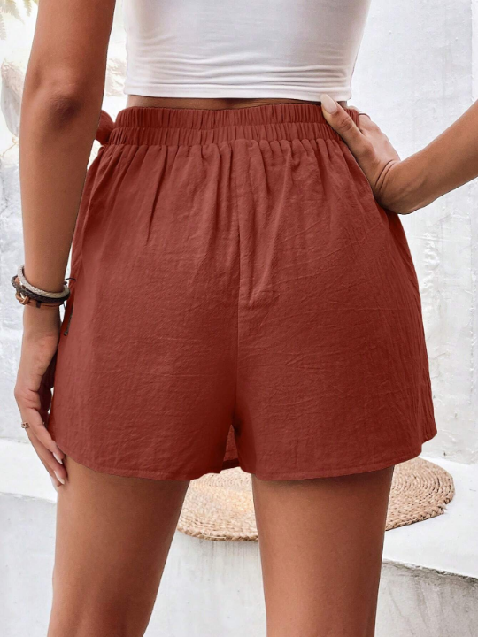 Frenchy Solid Color Cross Wrap Tie Waist Shorts