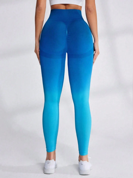 Yoga Trendy Gradient Color High Waist Sport Leggings With Extra Width