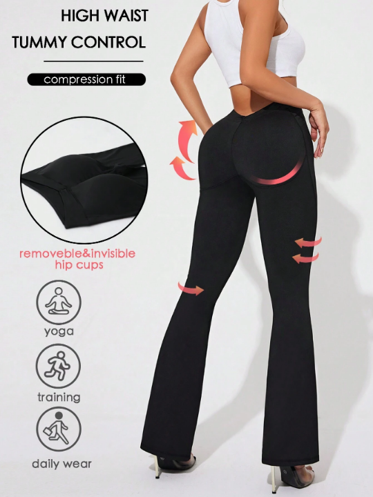 Daily&Casual Flare Leg Sportswear With High Waist, Ruched Band And Hip Pad