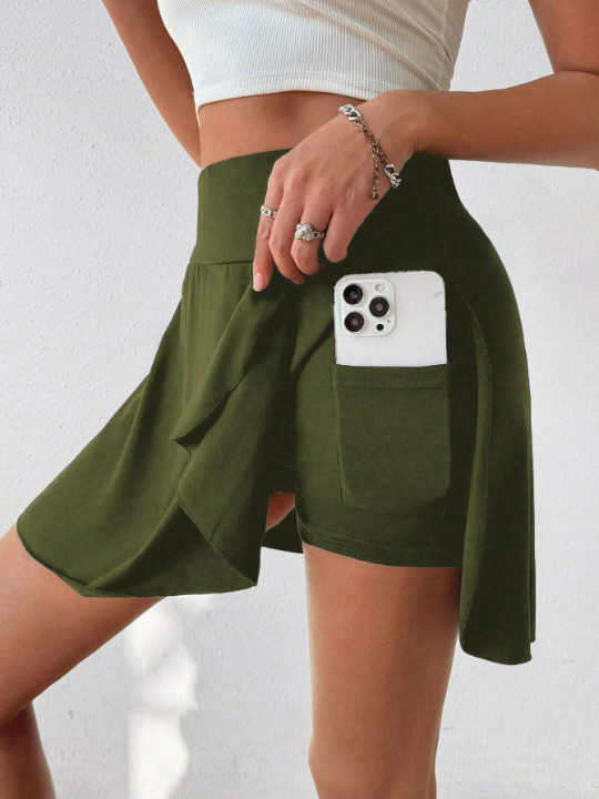 Women's Solid Color Pocket Design Versatile Shorts Suitable For Spring And Summer Matching