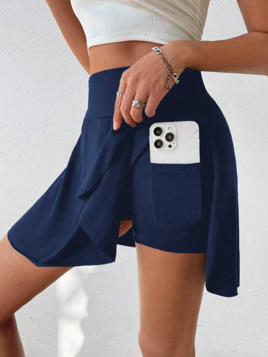 Ladies' Solid Color Wide Leg Shorts Skirt