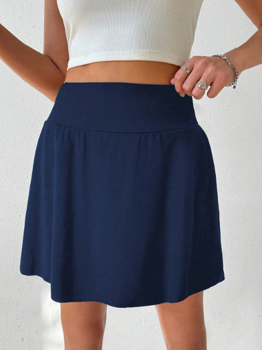 Ladies' Solid Color Wide Leg Shorts Skirt