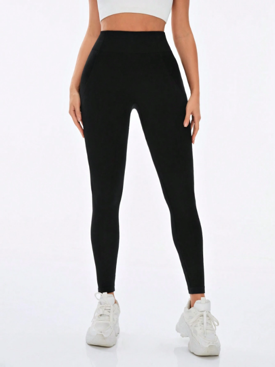 Yoga Basic Women's Solid Color Wide Waistband Yoga Sports Leggings