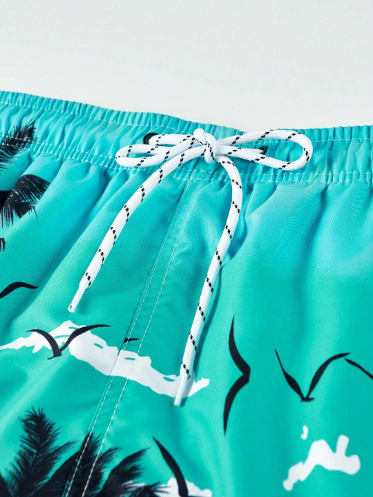 Manfinity Swimmode Men's Ombre Coconut Tree Printed Beach Shorts