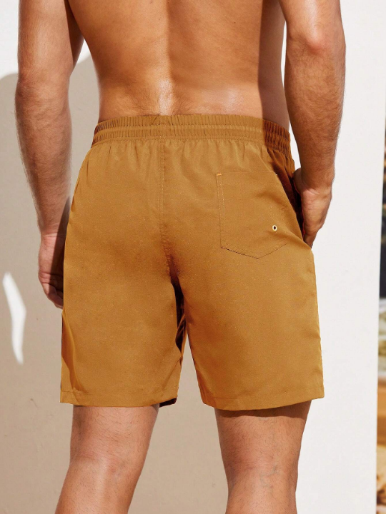 Manfinity Swimmode Men's Solid Color Drawstring Waist Beach Shorts