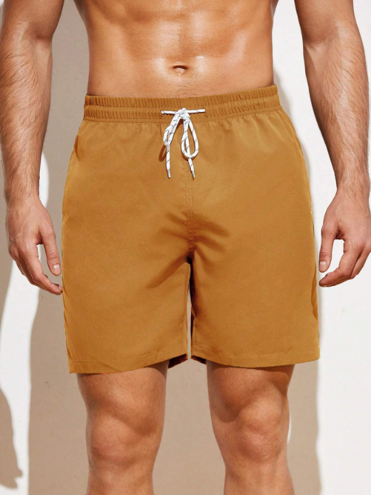 Manfinity Swimmode Men's Solid Color Drawstring Waist Beach Shorts