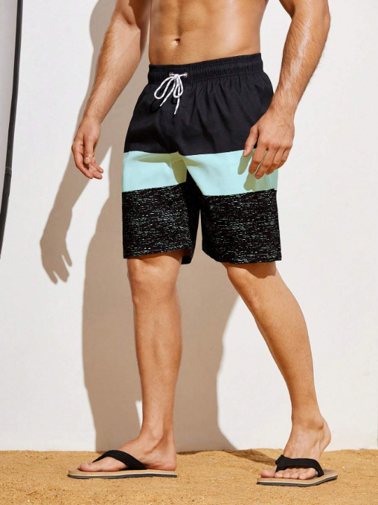 Manfinity Men's Color Blocking Drawstring Beach Shorts