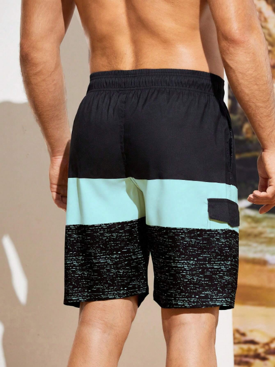 Manfinity Men's Color Blocking Drawstring Beach Shorts