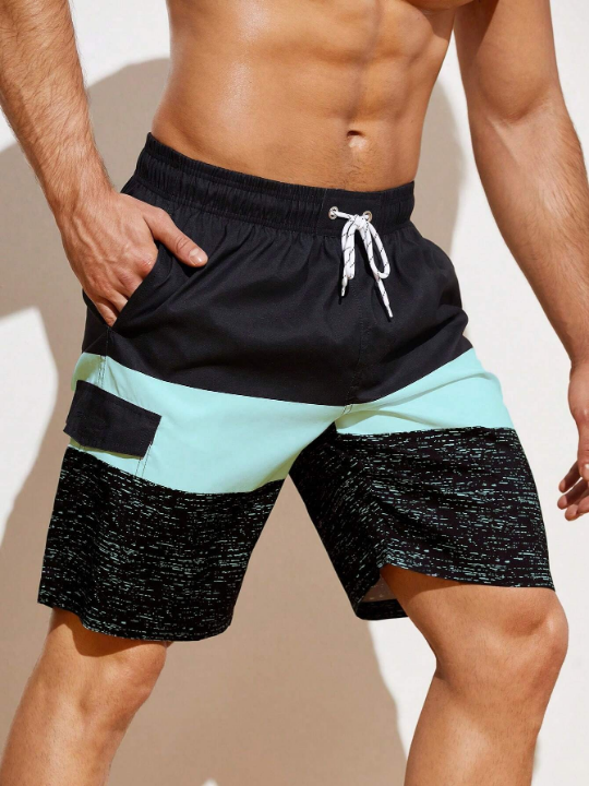 Manfinity Men's Color Blocking Drawstring Beach Shorts