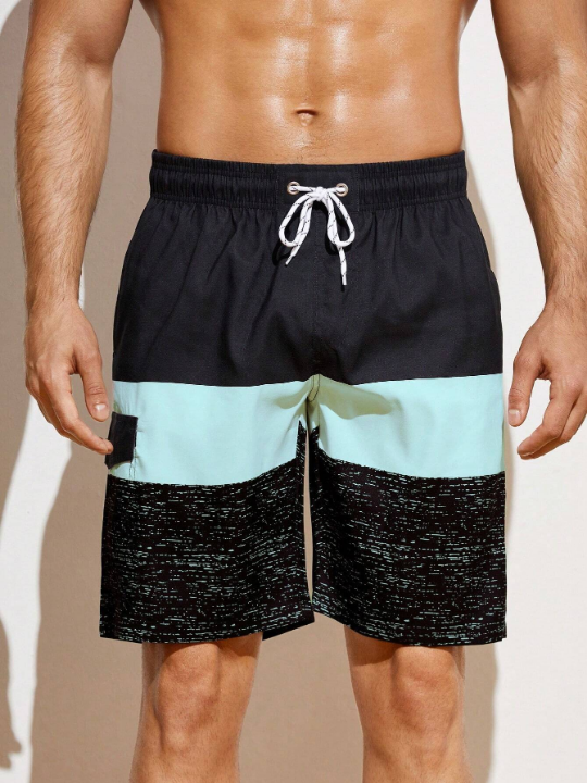 Manfinity Men's Color Blocking Drawstring Beach Shorts