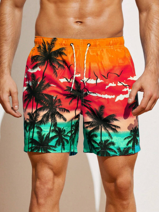 Manfinity Swimmode Men's Palm Tree Printed Beach Shorts