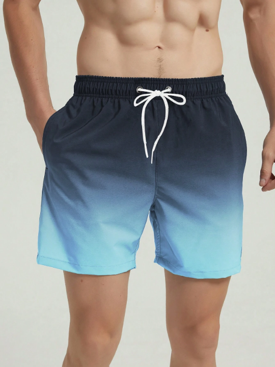 Manfinity Swimmode Men's Gradient Color Drawstring Waist Beach Shorts