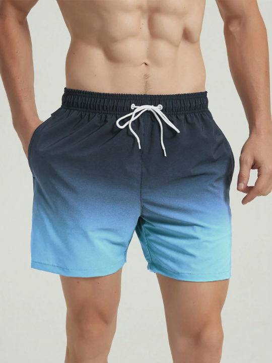 Manfinity Swimmode Men's Gradient Color Drawstring Waist Beach Shorts