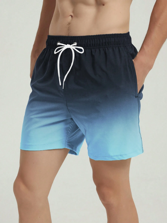 Manfinity Swimmode Men's Gradient Color Drawstring Waist Beach Shorts