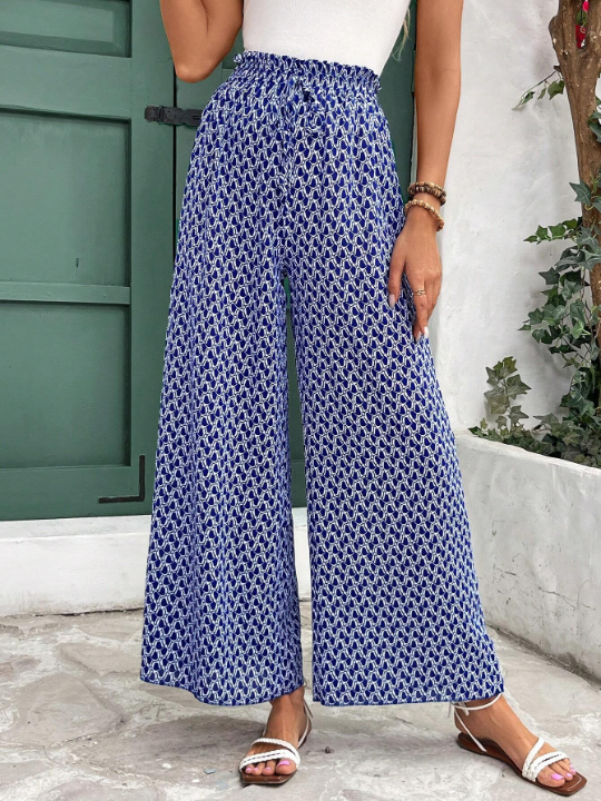 Frenchy Full Printed High-Waisted Wide Leg Pants