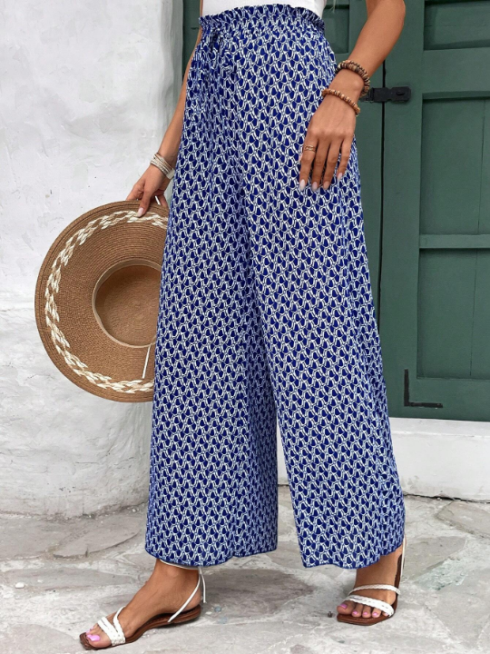 Frenchy Full Printed High-Waisted Wide Leg Pants