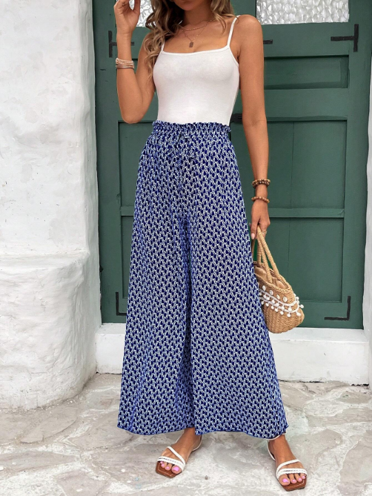 Frenchy Full Printed High-Waisted Wide Leg Pants