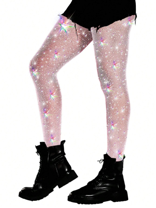 Women's Rhinestone Fishnet Tights Sparkle Fishnet Stockings Carnival Glitter Tights