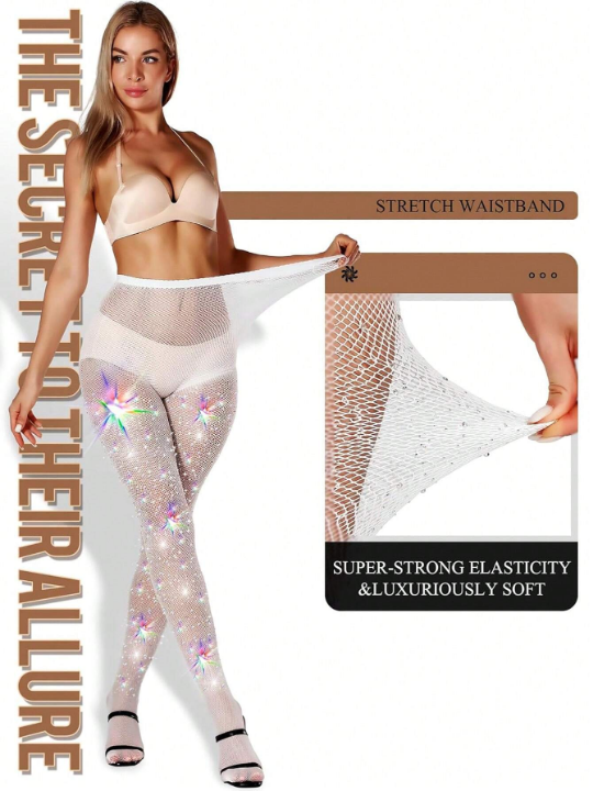 Women's Rhinestone Fishnet Tights Sparkle Fishnet Stockings Carnival Glitter Tights