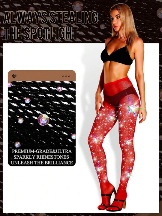 Women's Rhinestone Fishnet Tights Sparkle Fishnet Stockings Carnival Glitter Tights