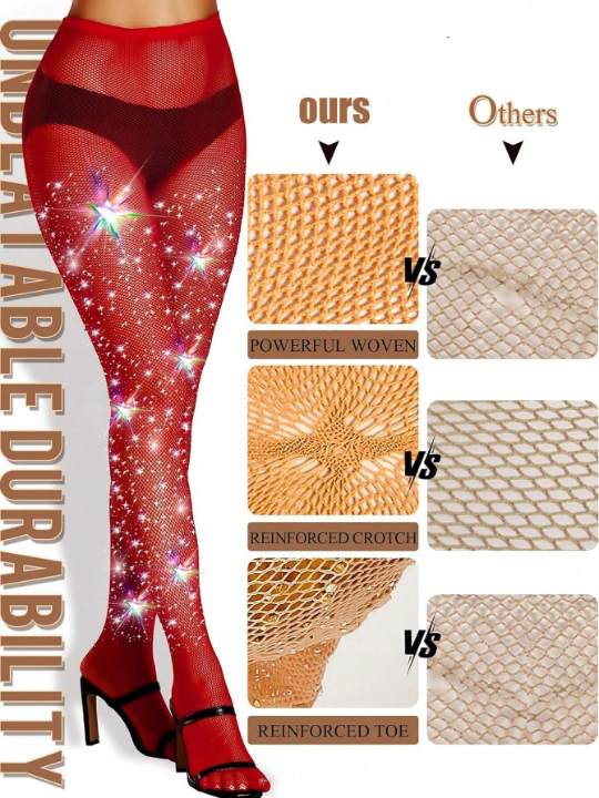 Women's Rhinestone Fishnet Tights Sparkle Fishnet Stockings Carnival Glitter Tights