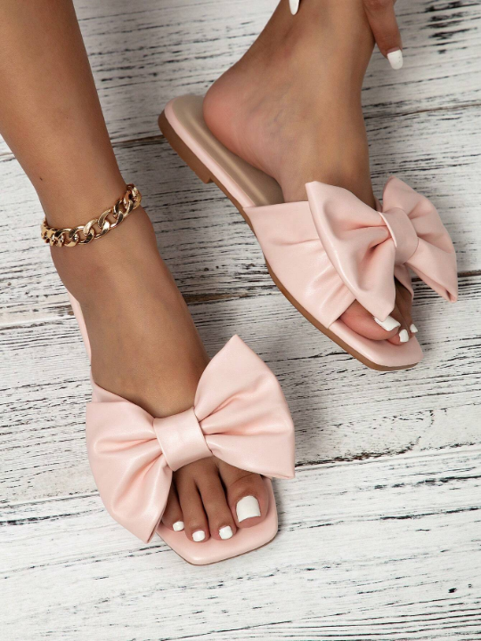 Women's Simple And Comfy Pink Beach Vacation Bowknot Sandals