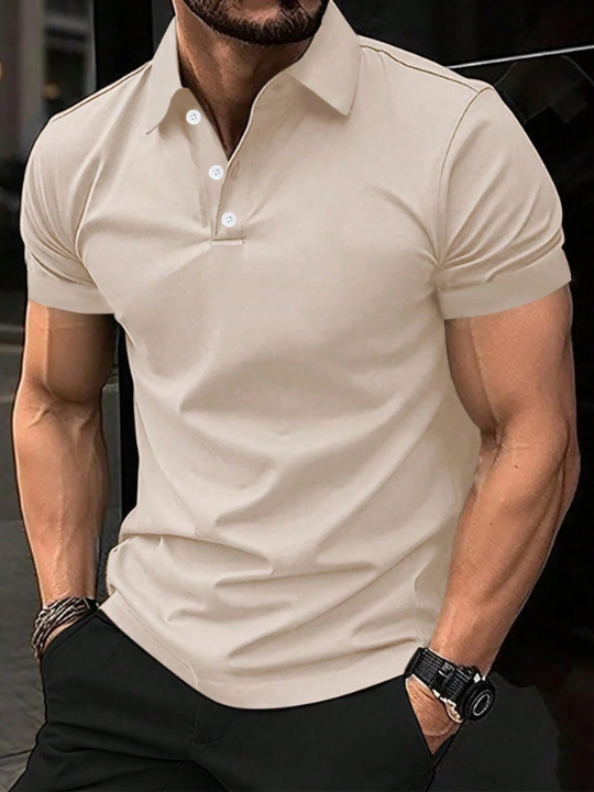 Manfinity Homme Men's Solid Color Short Sleeve Polo Shirt