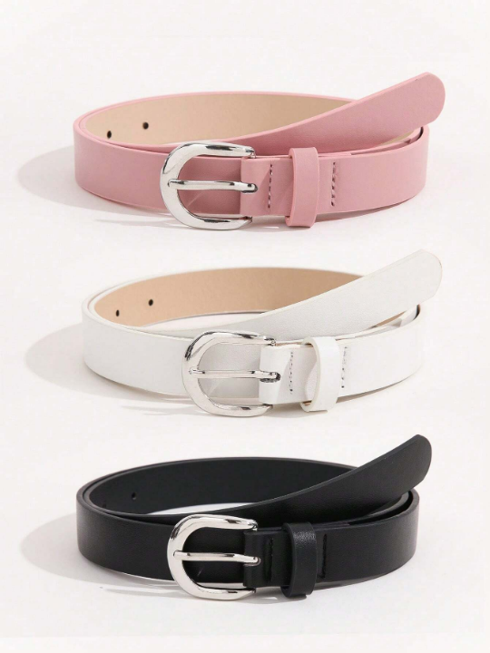 3pcs/Set Women's Metal Square Buckle Simple All-Match Waist Belt For Dresses, Jeans, Trousers