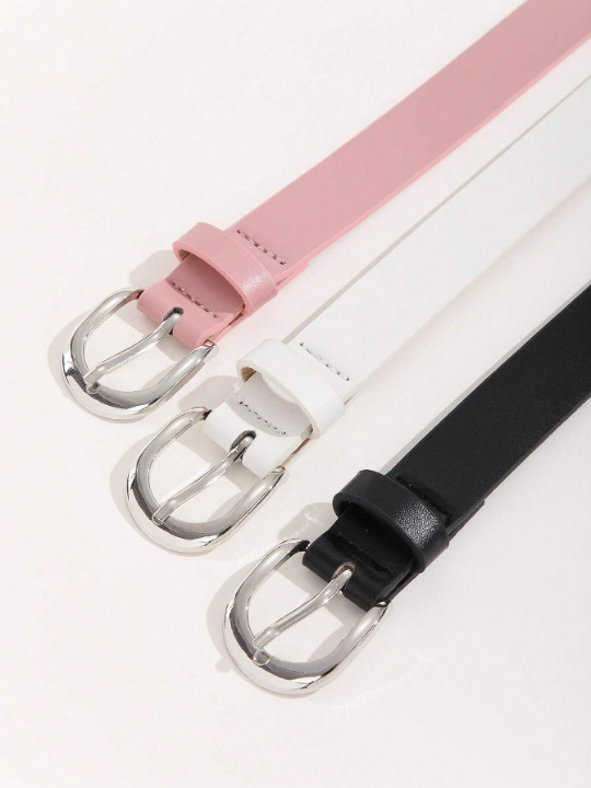 3pcs/Set Women's Metal Square Buckle Simple All-Match Waist Belt For Dresses, Jeans, Trousers