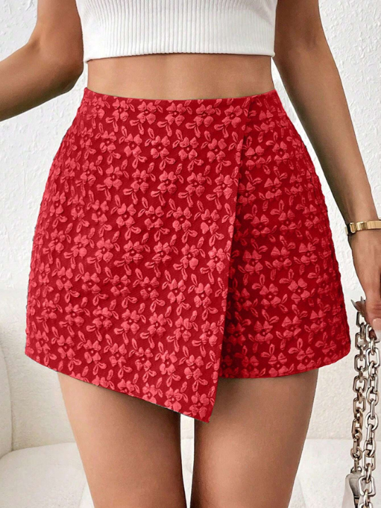 Essnce Floral Jacquard Asymmetric Hem Fashion Culottes