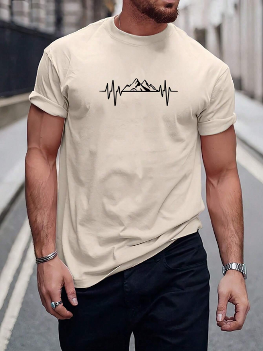 Men's Mountain Print Round Neck Short Sleeve T-Shirt