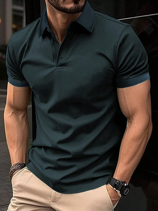 Men's Solid Short Sleeve Polo Collar Casual Shirt