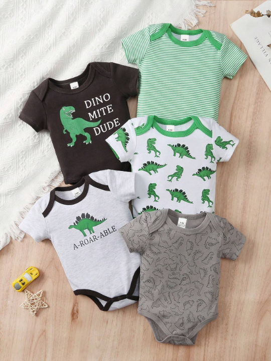 Newborn Baby Boys' Dinosaur Striped Print Triangle Romper