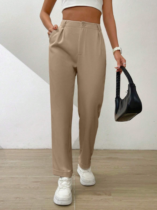 Essnce Solid Color Pleated Tapered Casual Pants