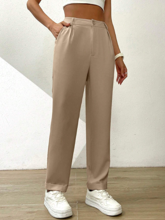 Essnce Solid Color Pleated Tapered Casual Pants