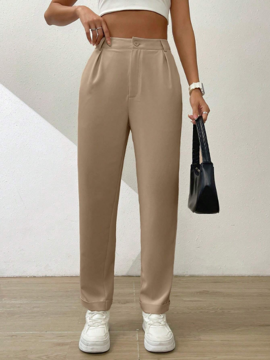 Essnce Solid Color Pleated Tapered Casual Pants