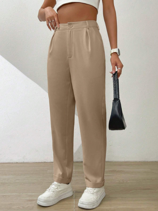 Essnce Solid Color Pleated Tapered Casual Pants