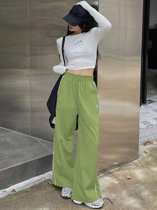 DAZY Color Block Side Split Drawstring Wide Leg Pants