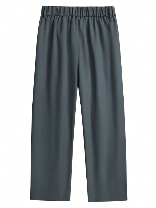 Manfinity Men's Solid Color Wide Leg Pants With Pleats And Slant Pockets