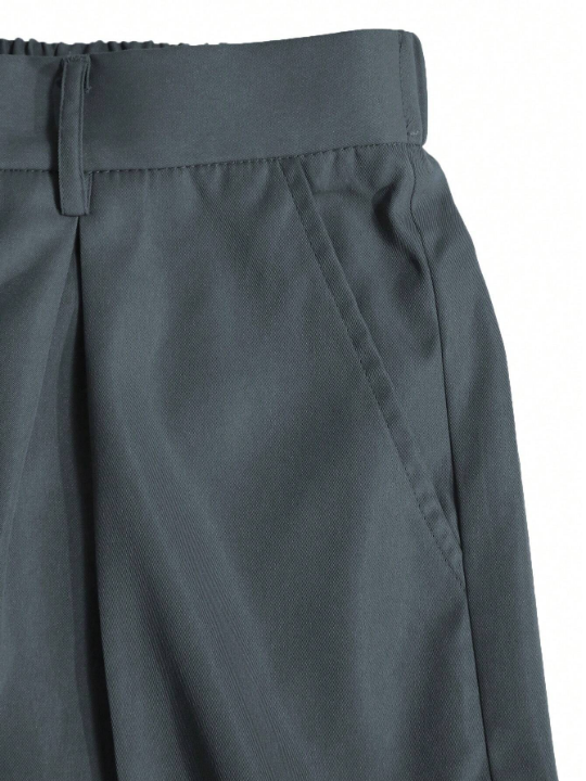 Manfinity Men's Solid Color Wide Leg Pants With Pleats And Slant Pockets