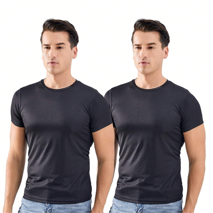 2pcs Loose Fit Men's Athletic Training Running Short Sleeve T-Shirt For Gym, Basketball, Football