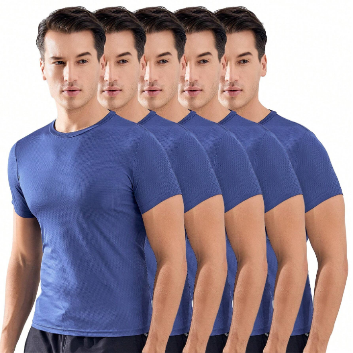 5pcs/Set Loose Fit Short Sleeve T-Shirts For Men Athletic Training Running Basketball Soccer Gym Tops
