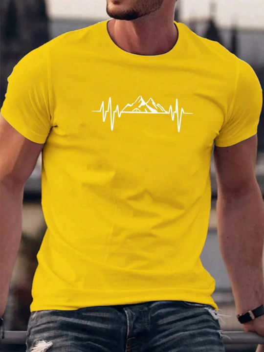 Men's Mountain Printed Round Neck Short Sleeve T-Shirt