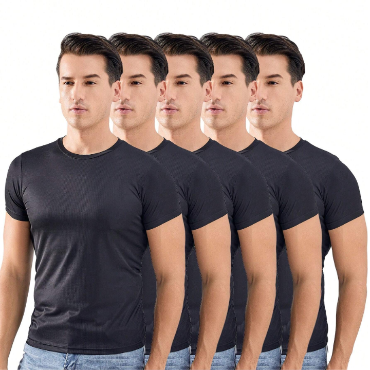 5pcs/Set Loose Fit Men's Workout Clothes Short Sleeve T-Shirt For Gym, Soccer, Basketball, Running, Training